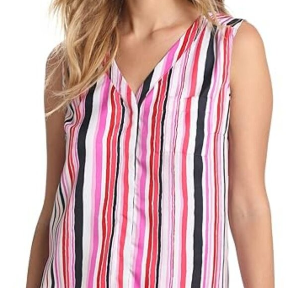 Jones New York Women's Sleeveless One Pocket Shirt Blouse Top Multicolor Size LP - Picture 1 of 6